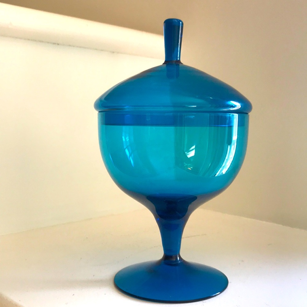 Vintage Empoli Glass Compote / Candy Jar with Lid